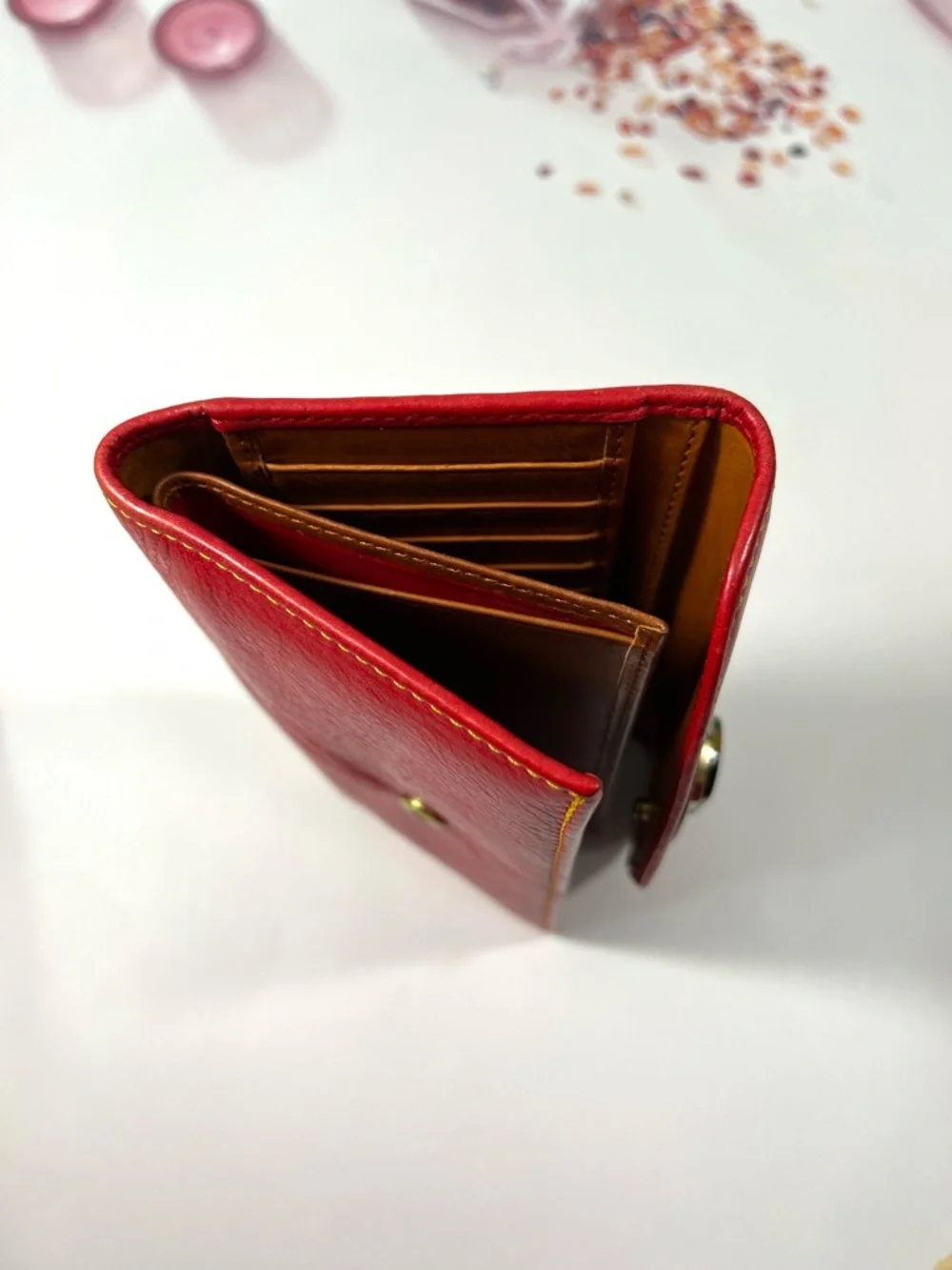 🦆 DOONEY & BOURKE RED TRIFOLD LEATHER WALLET CLUTCH WITH TORTOISE DUCK LOGO - Picture 10 of 13